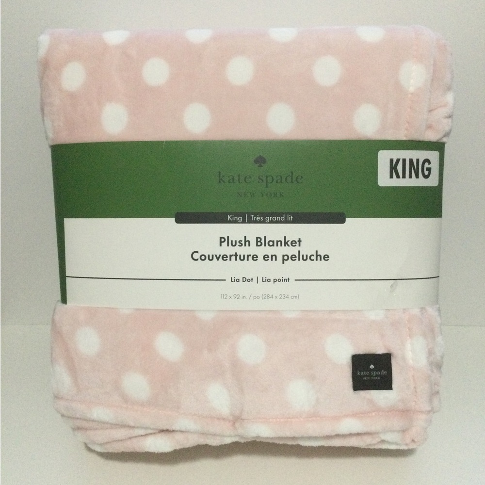 kate spade New York Pink Polka Dot Plush Blanket KING ,112 x 92 inches NEW